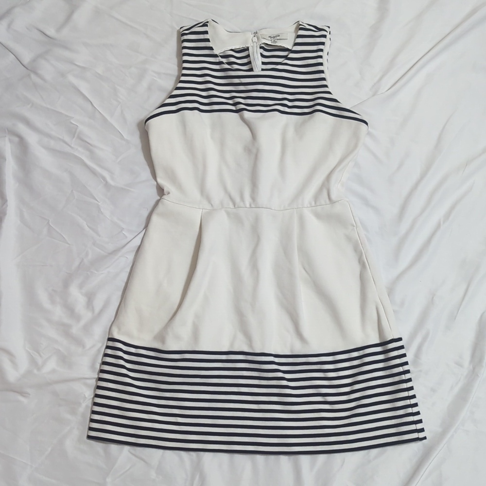 Madewell Striped Fit & Flare Verse Midi Dress, Color Black/White Size M - Picture 2 of 16